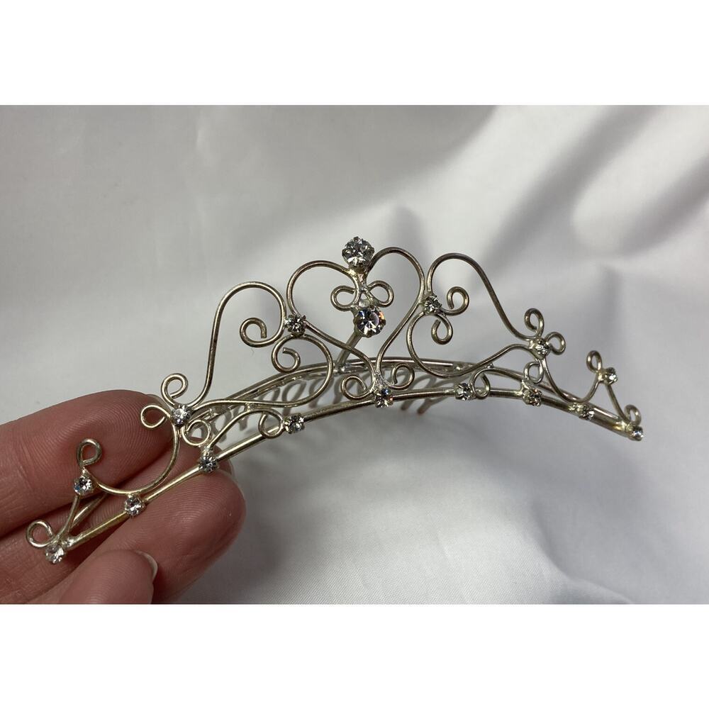 Vintage 90’s Y2K Rhinestone Tiara Silver Tone Comb Wedding Prom Bridal